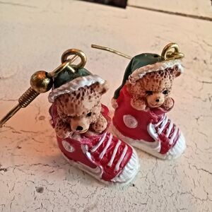 Teddy Bear Earrings Vintage Holiday Christmas Dangle Converse-Style Sneakers